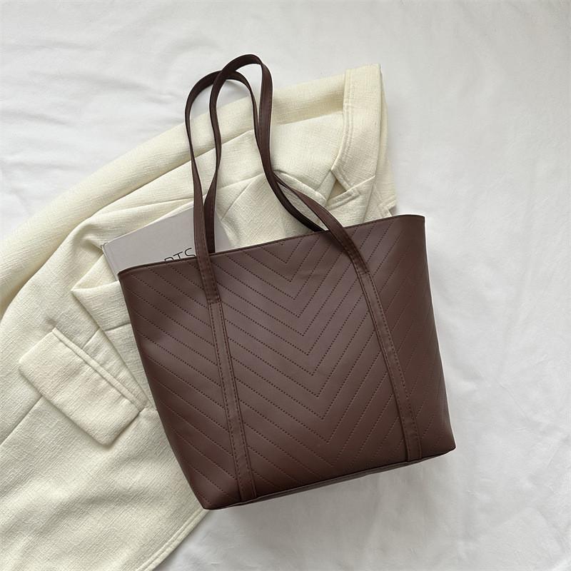 Stylish Large Capacity Tote Bag In Black White Khaki Brown Perfect For Daily Use