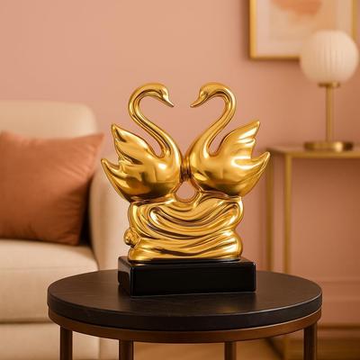 Romantická socha páru labutí | Nadčasový symbol lásky a harmonie | Dodává nádech elegance každému prostoru – Balení po 1 kuse, Zlatá