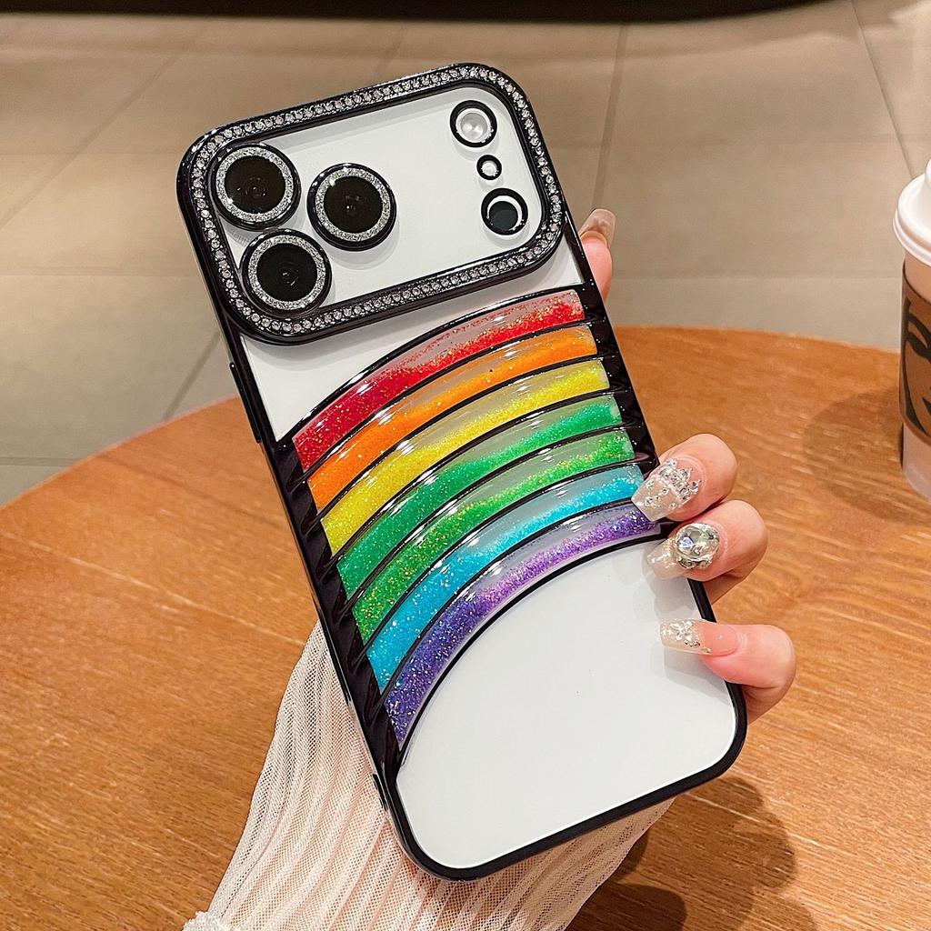For IPhone 17 Promax Phone Case Electroplated with Rhinestones for Apple 16 Sparkling Powder Luxury 15 Rainbow Flowing Sand Case