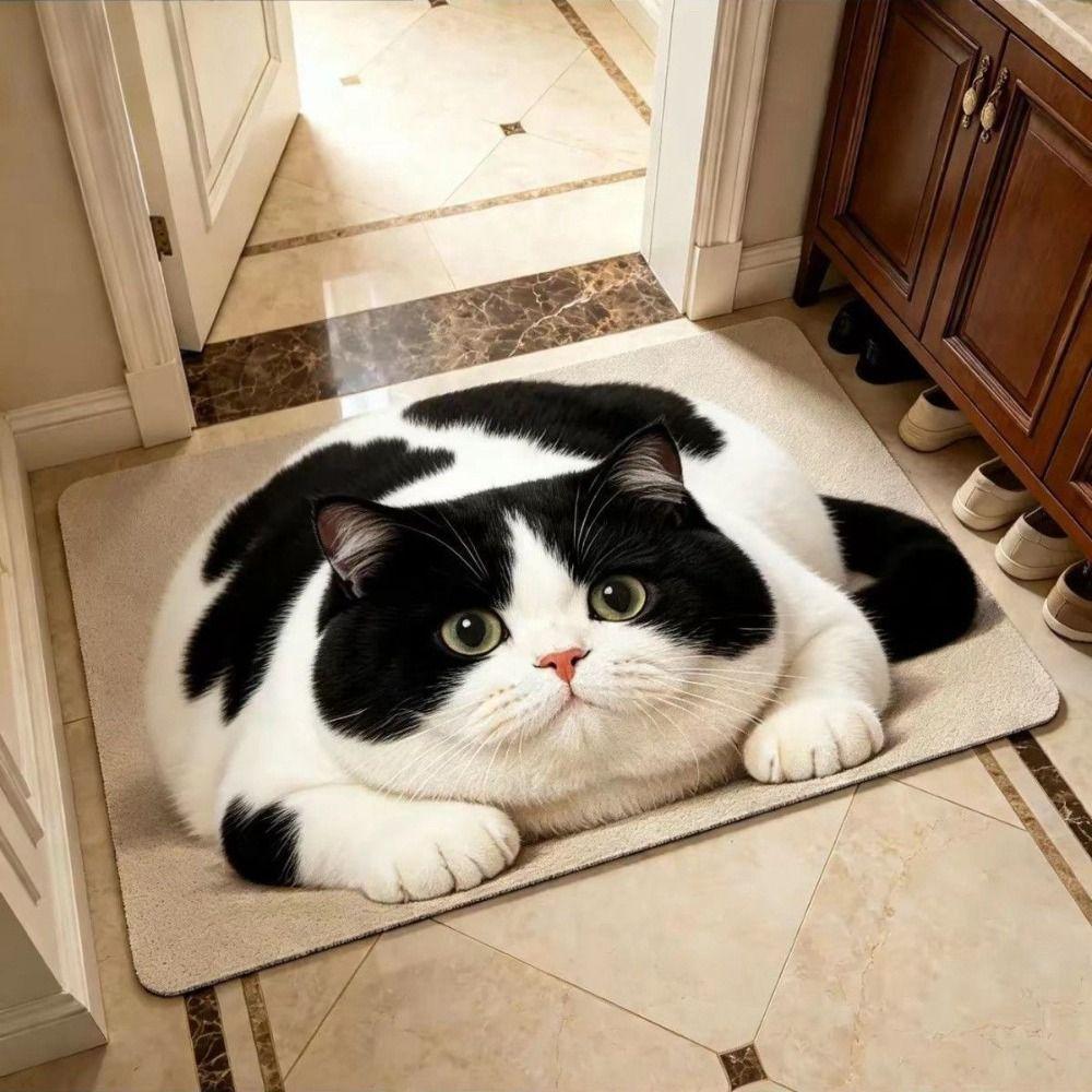 Absorbent Entryway Rug Diatomite Pet Floor Mat Practical Cat Print Doormat Hallway