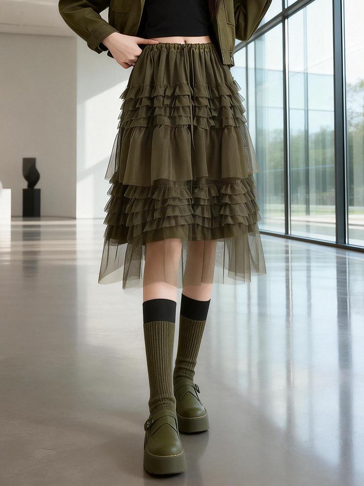 

Fei Yuan Women s Fluffy Mesh Skirt - Early Spring Fashion, Solid Color, Versatile & Slimming Cake Style. One Size темно-зеленого