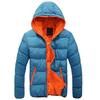 Men Color Block Zipper Hooded Cotton Padded Coat Slim Fit Thicken Outwear Jacket