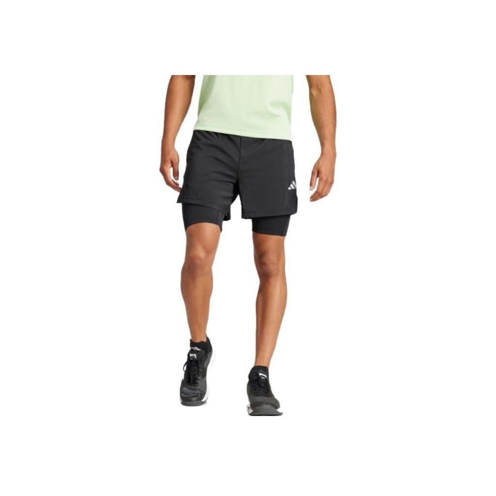 Adidas Logo Print Elastic Two-In-One Loose Straight Sports Shorts Men Shorts Black IR8597