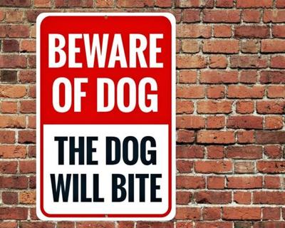 1gBeware Of Dog The Dog Will Bite Warning Sign Aluminum Metal