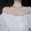 White Lace Bow Double Layer Hollow Versatile Clavicle Choker Necklace For Women