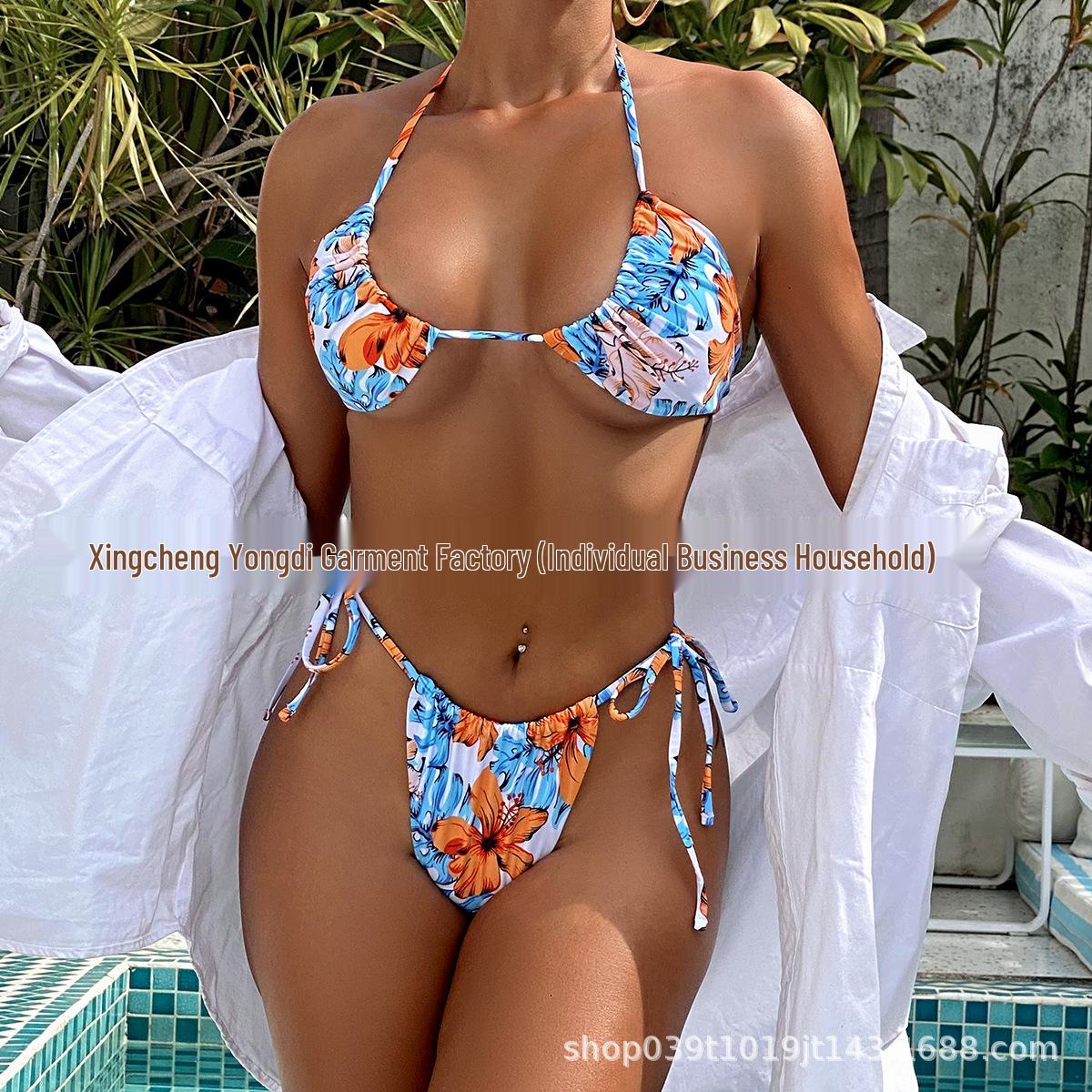 

Tropical Floral Bikini: Sexy Two-Way Women s Swimsuit with Tie-Up Design Small