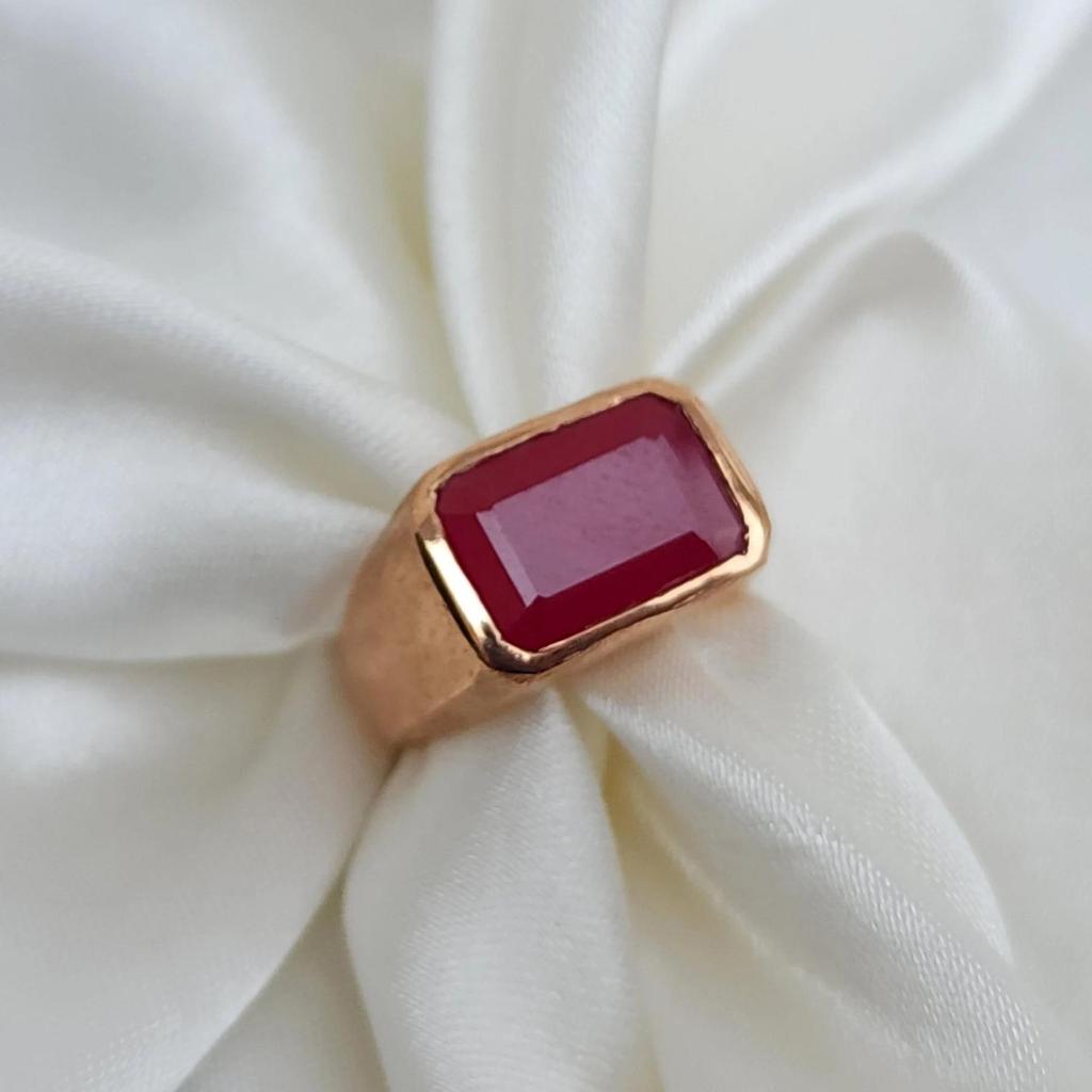 Roher Tiefroter Rubin Edelstein Sterlingsilber Gebürsteter Roségold Ring Schmuck, Einzigartiger Hochzeitsgeschenkring