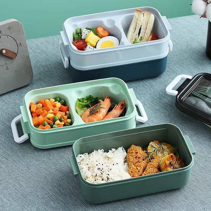 Japanese Style Double Layer Lunch Box Leak Proof Sealed Reusable Bento Box for Picnic Travel Office School