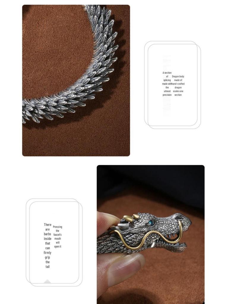 Collector's Grade Handmade Retro Thai Silver Dragon Head Bracelet - High-End Ethnic Fashion Jewelry