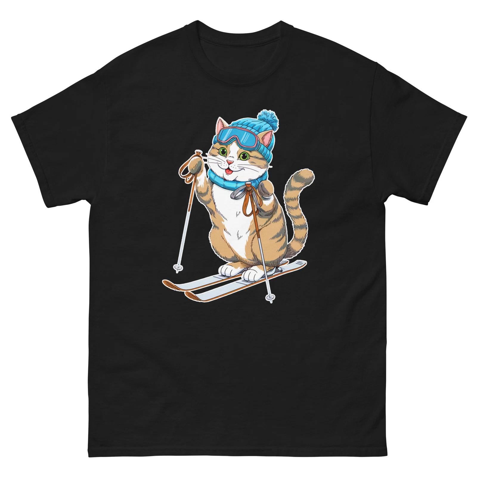 British Shorthair Cat Skiing Fun Ski Skier Shirt T-Shirt XL