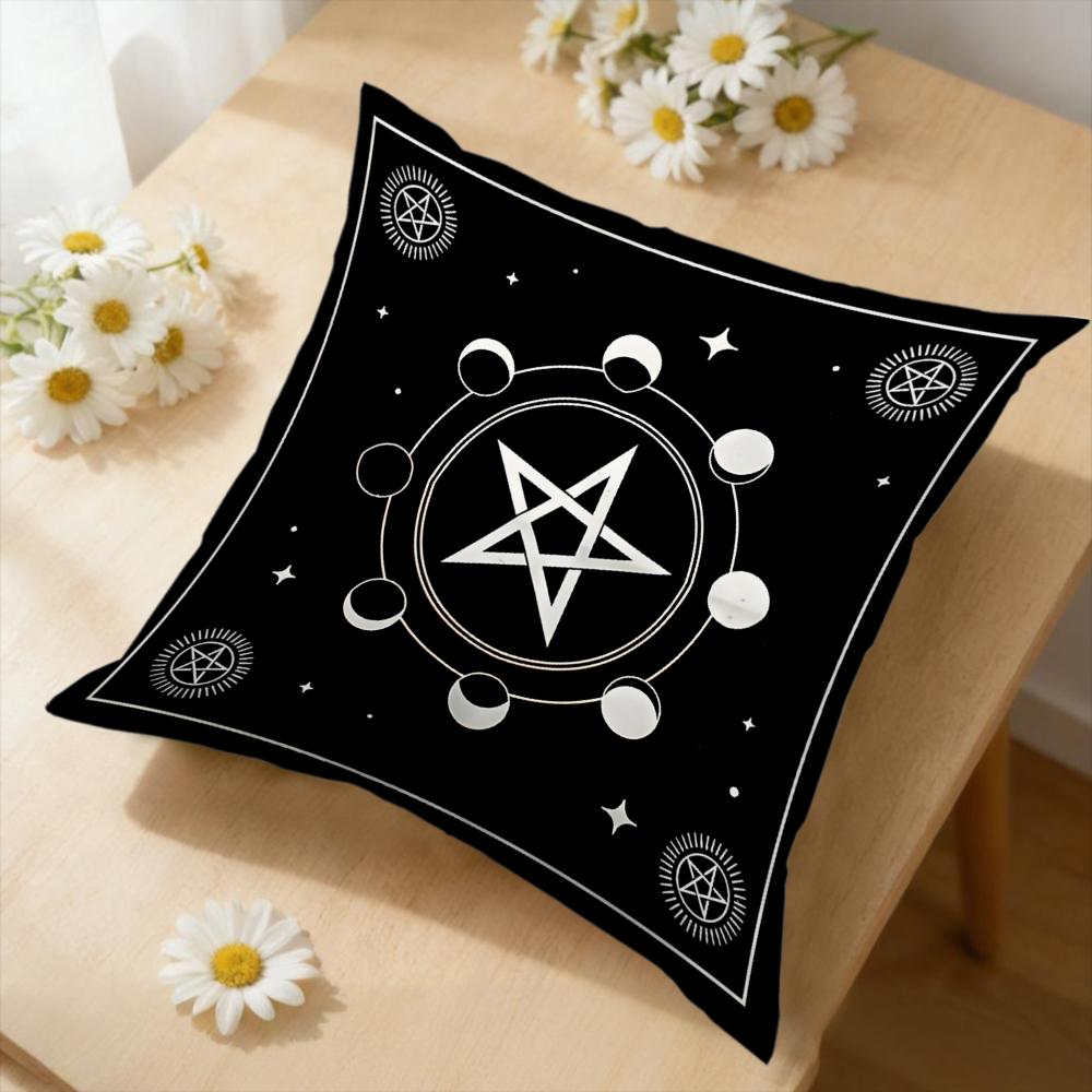 1Pc Gothic Pentagram Moon Phase Cushion Cover Black Mystic Symbol Pillowcase For Sofa Bed Decorative Throw Case Home Decoration