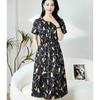 2026 Summer Floral Print Slimming Dress for Middle-Aged Women - Short Sleeve, Waist-Cinched, Plus Size Fashion