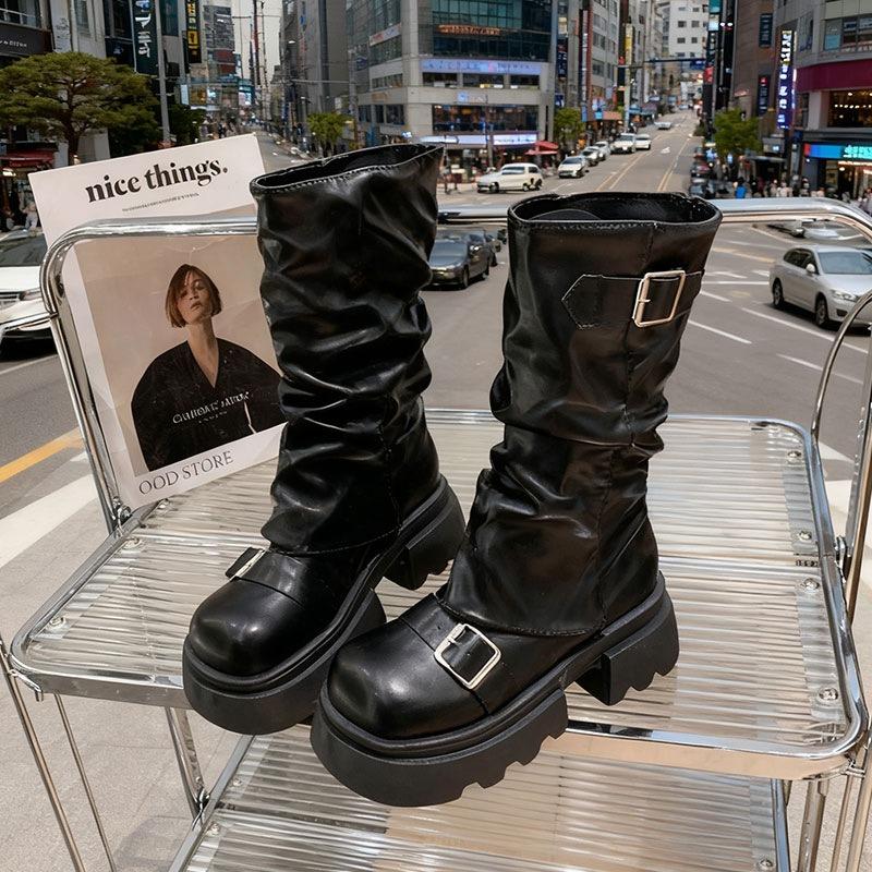 Comfortable and versatile thick-soled heightening Martin boots women's new spring and autumn winter retro mid-boots