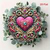 2D Flat Metal Tin Sign Valentine's Day Decor Happy Valentine's Day with Floral Wreath Pink Hearts Golden Swirls Durable Iron Wall Art Home Living Room