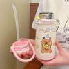 Cute 600ml Capybara Insulated Cup Stainless Steel with Straw Thermal Water Bottle with Lanyard Handle Car Coffee Cup Gifts