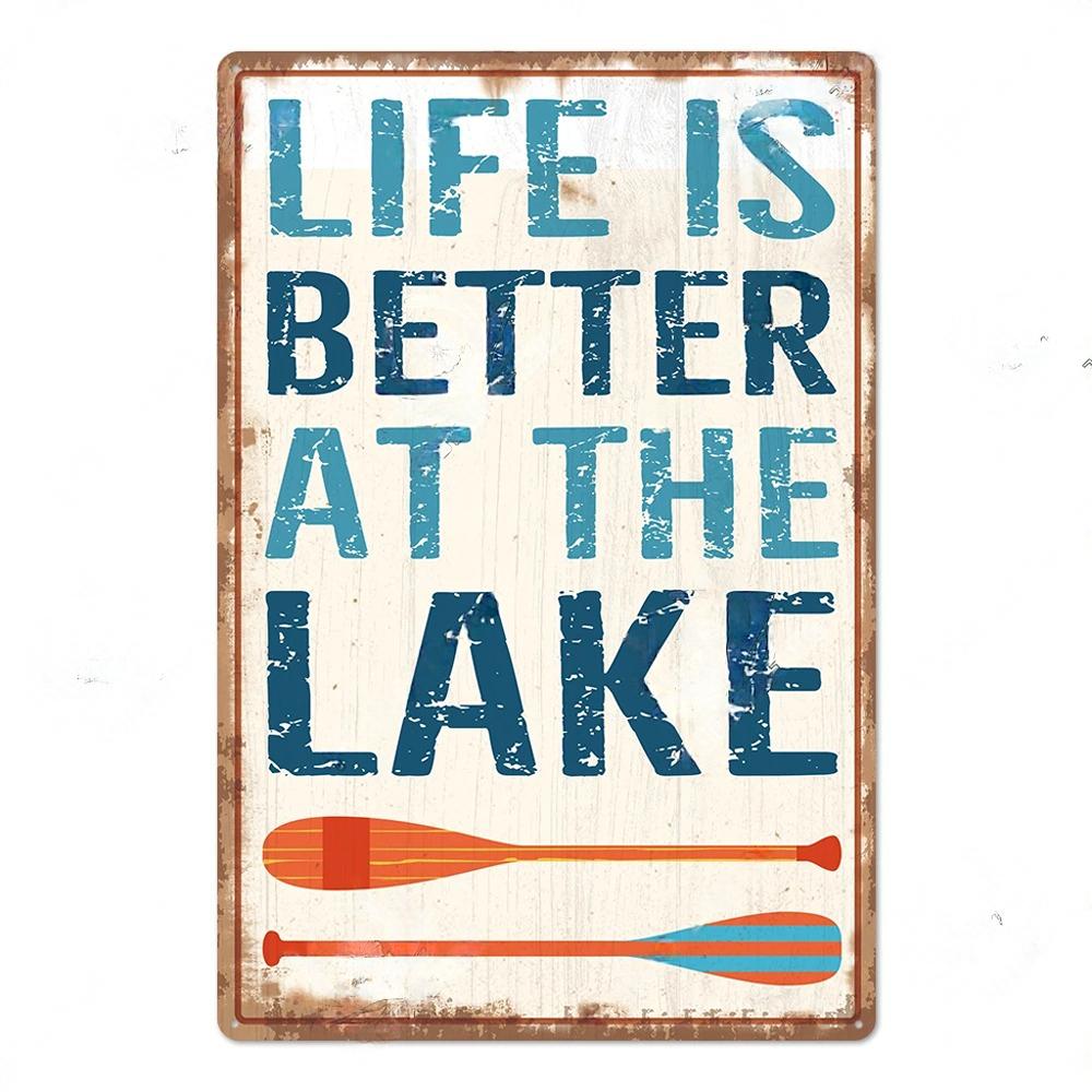 Lake House Posters Vintage Metal Tin Signs Decor Rustic Plaque Metal Plate Wall Art Decor for Living Room