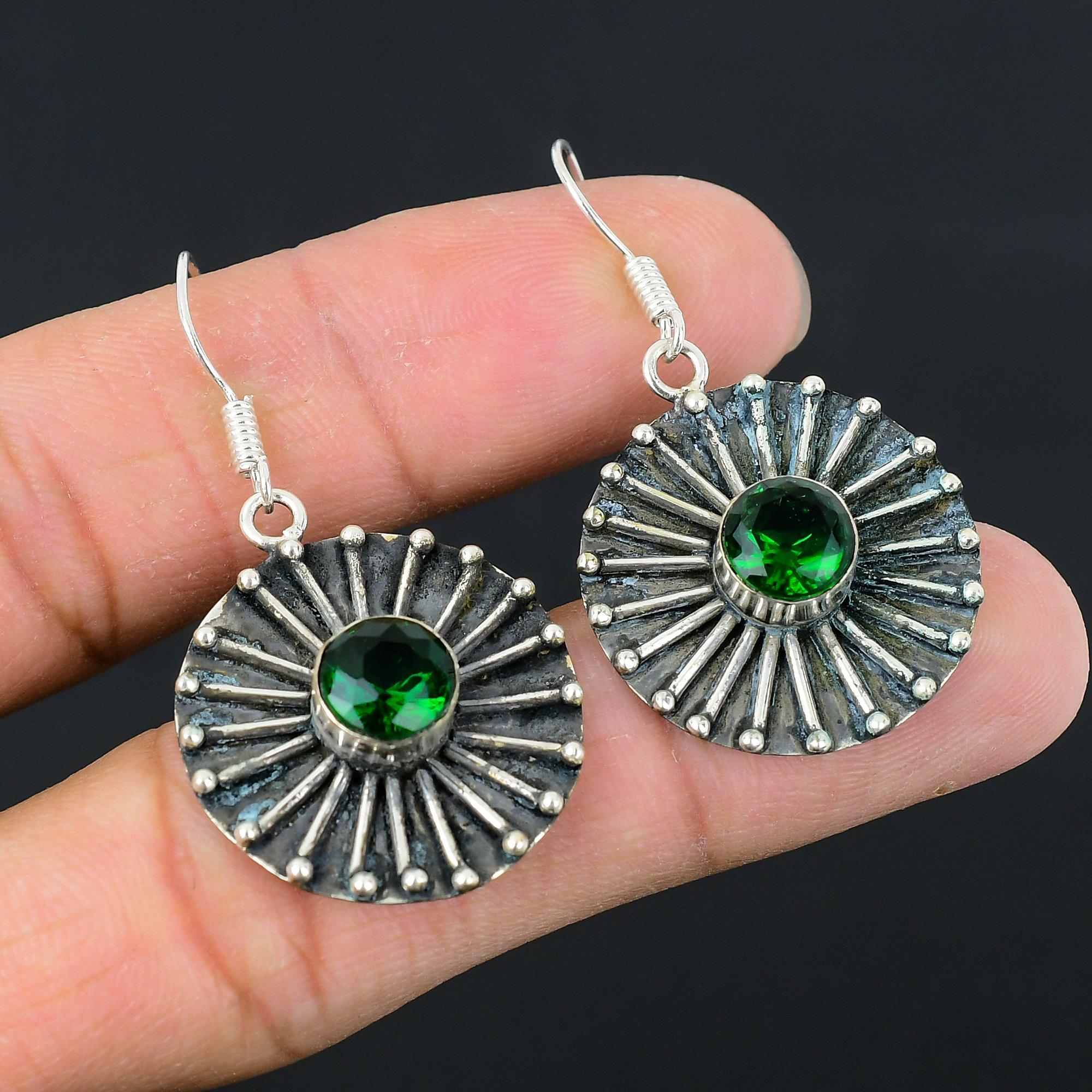 

Natural Chrome Diopside Gemstone 925 Silver Drop/Dangle Earrings For Girls