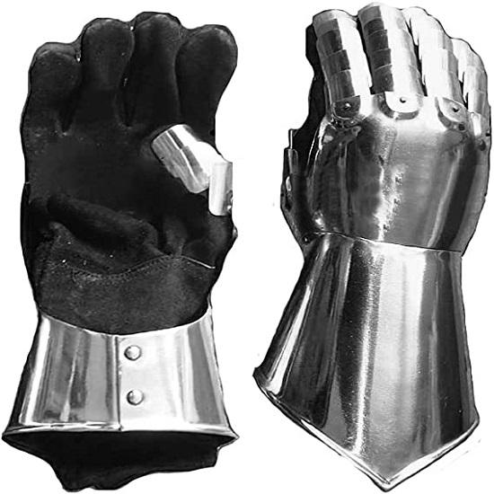 Guanti Medievali In Acciaio Inox – Armatura Funzionale – Coppia Da Collezione, Taglia Unica Adulto, Finitura Argento