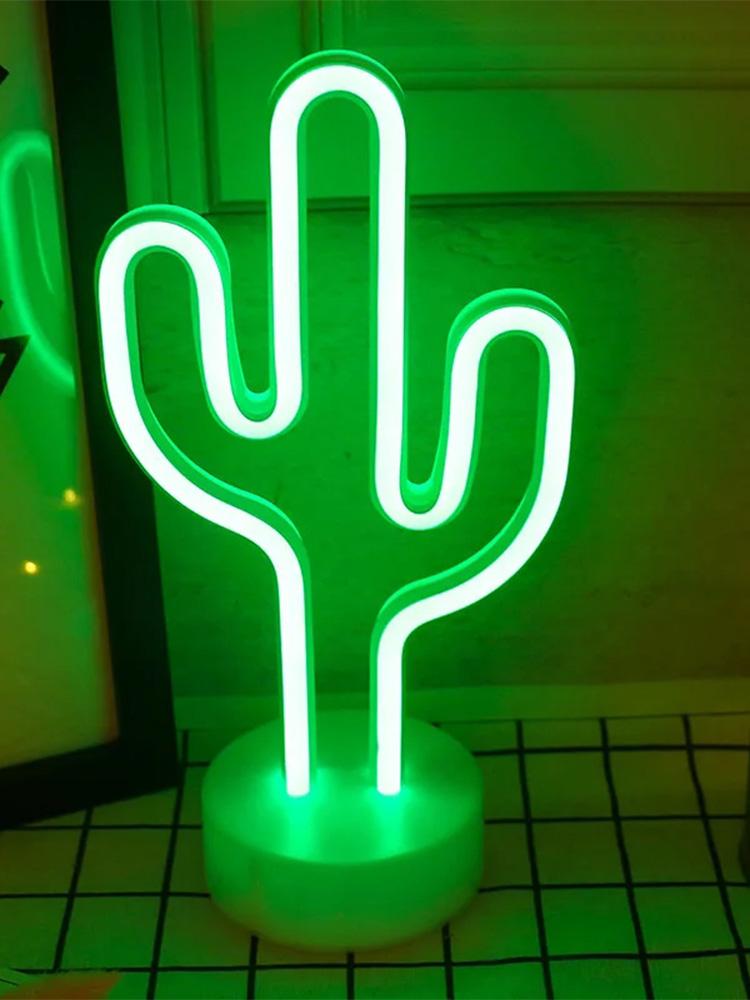 Base Decorative Bedroom Light Desktop Night Lamp Suitable for Wedding Birthday Party Decor 1pc Green LED Cactus Neon Light With