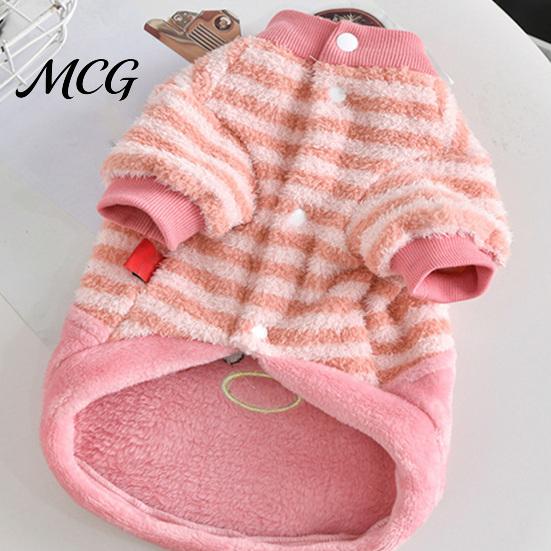 Cozy Dog Shirt Cute Duck Shirt, Striped Plush Pet Clothes, Snap Button Coat Closure, Warm Autumn Winter Outfit for Small Medium Dogs Skin-friendly