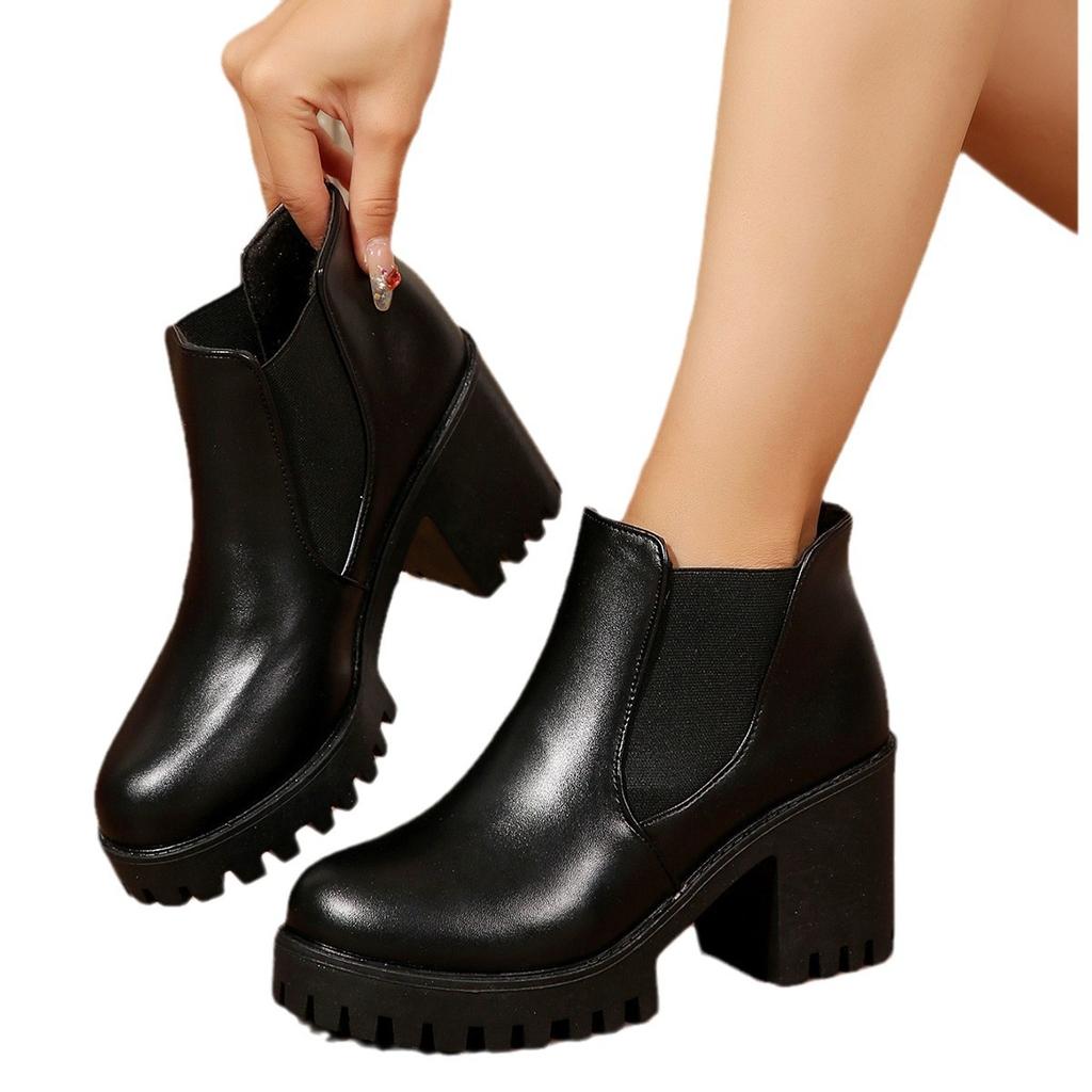 Foreign trade large size cigarette boots women's 2025 autumn new thick heel velvet short boots fashionable round head thick sole Martin boots women