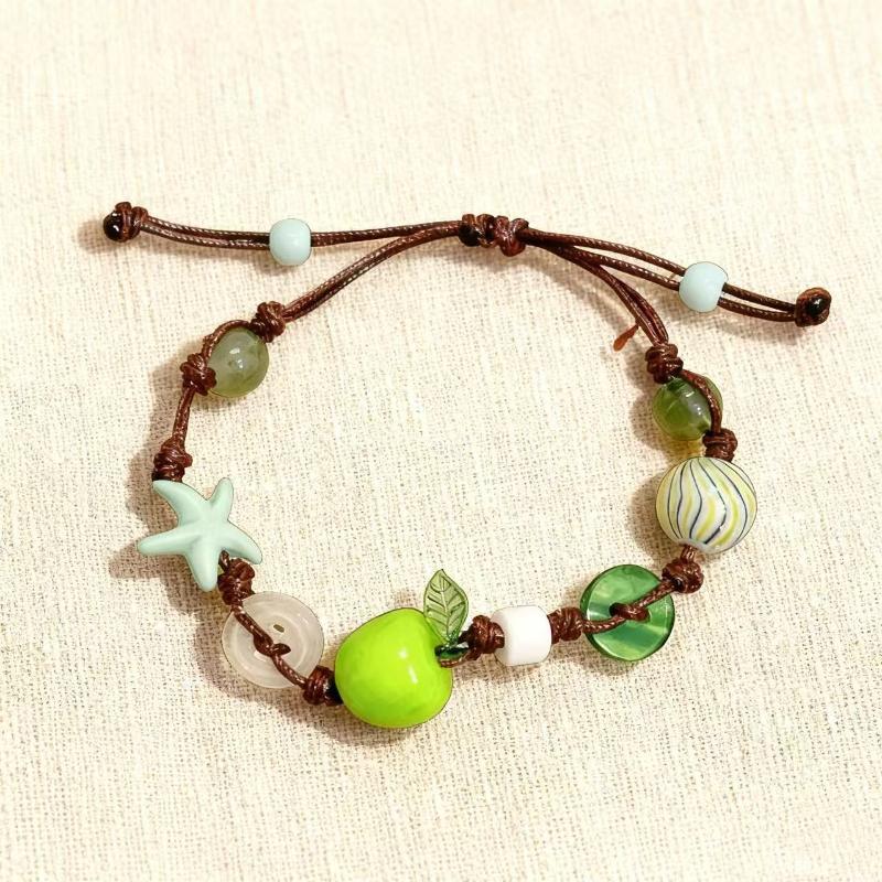 1/2Pcs Women Ladies Jewelry Lovely Apples Charm Bracelet For Girls With Brown Cord Fun And Stylish Accessory