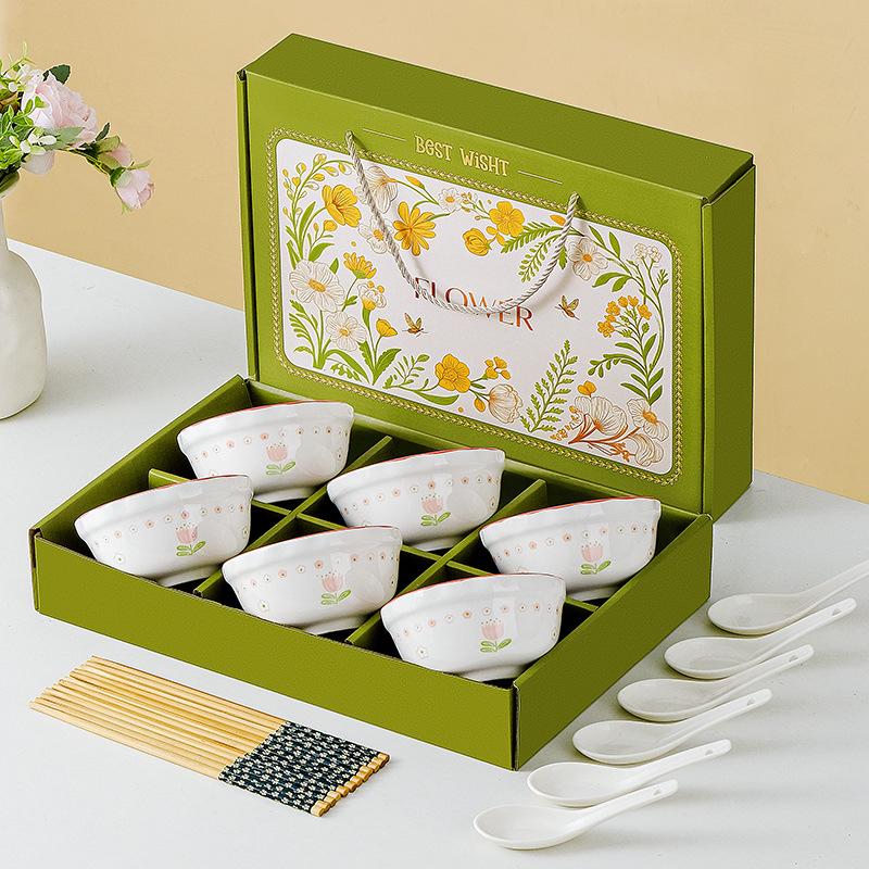 Tulip Ceramic Tableware Set: Includes Bowl, Plate, and Spoon for Housewarming or Wedding Gift.