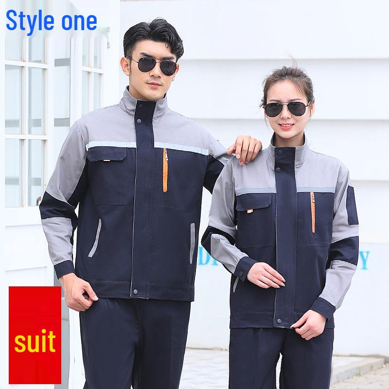 Men's Cotton Workwear Set: Durable Spring/Autumn Long Sleeve Uniform for Workshop and Repair with Printing.