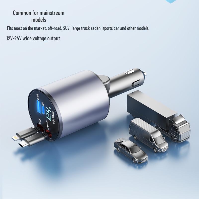 Retractable PD100W Car Charger: Super Fast USB Cigarette Lighter Plug for Apple 15, Huawei