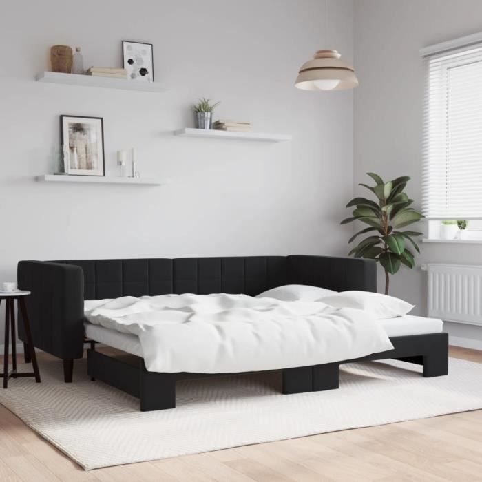 VidaXL Daybed with Pull-out Bed Black 90x190 Cm Velvet 3196706