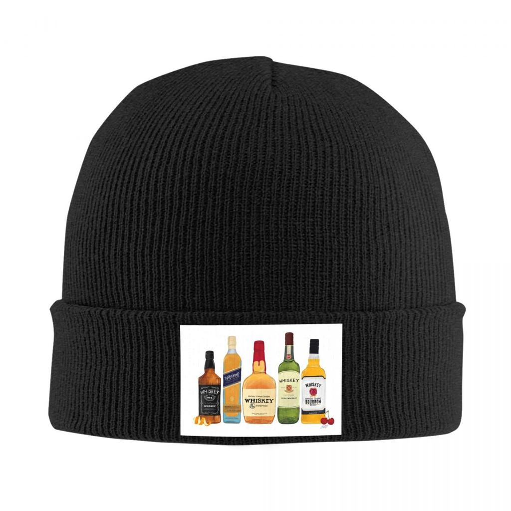Whiskey Bottles Illustration Warm Knitted Cap Winter Knit Bonnet Hat Skullies Beanies Hip Hop Caps for Unisex