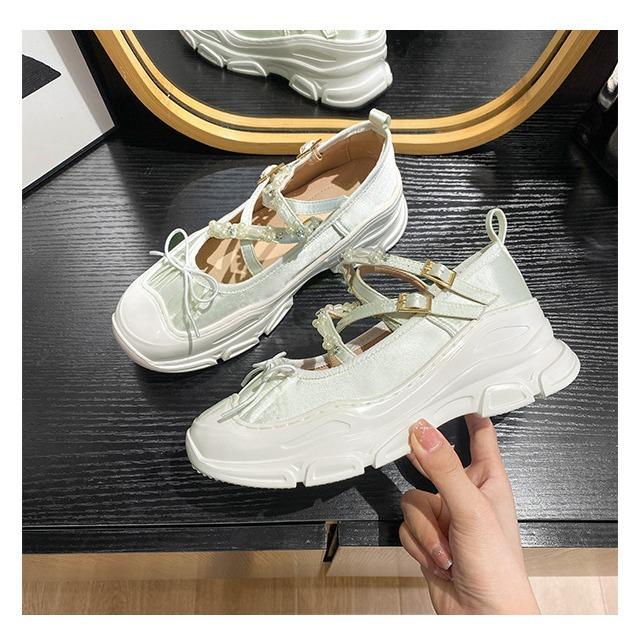 Spring and Autumn Women's Low Heels Korean Style Pearl Chain Mary Jane Flats Ladies' Casual Shoes