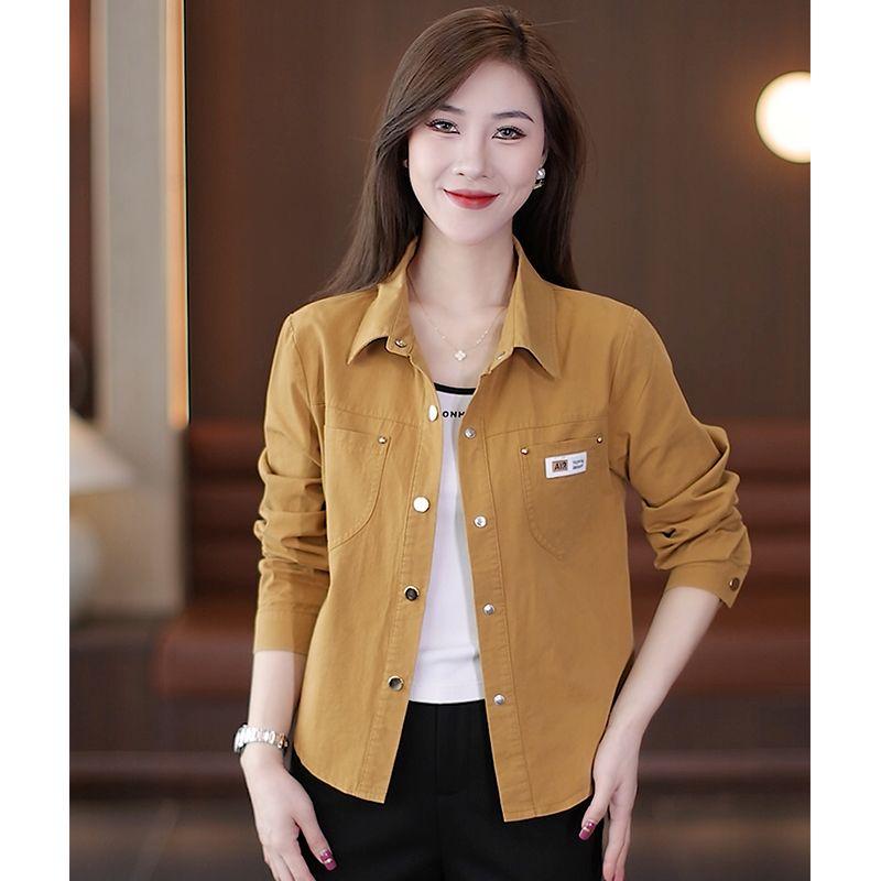 

Fashion Casual Short Shirt Coat Female 2025 Spring & Fall New Arrival Small Easiest for Match Cardigan Shirt Jacket Tops Turmeric L