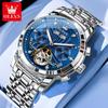 OLEVS Men's Watches Luxury Fashion Fine Steel Original Automatic Mechanical Watch for Man Flywheel Movement Calendar Waterproof