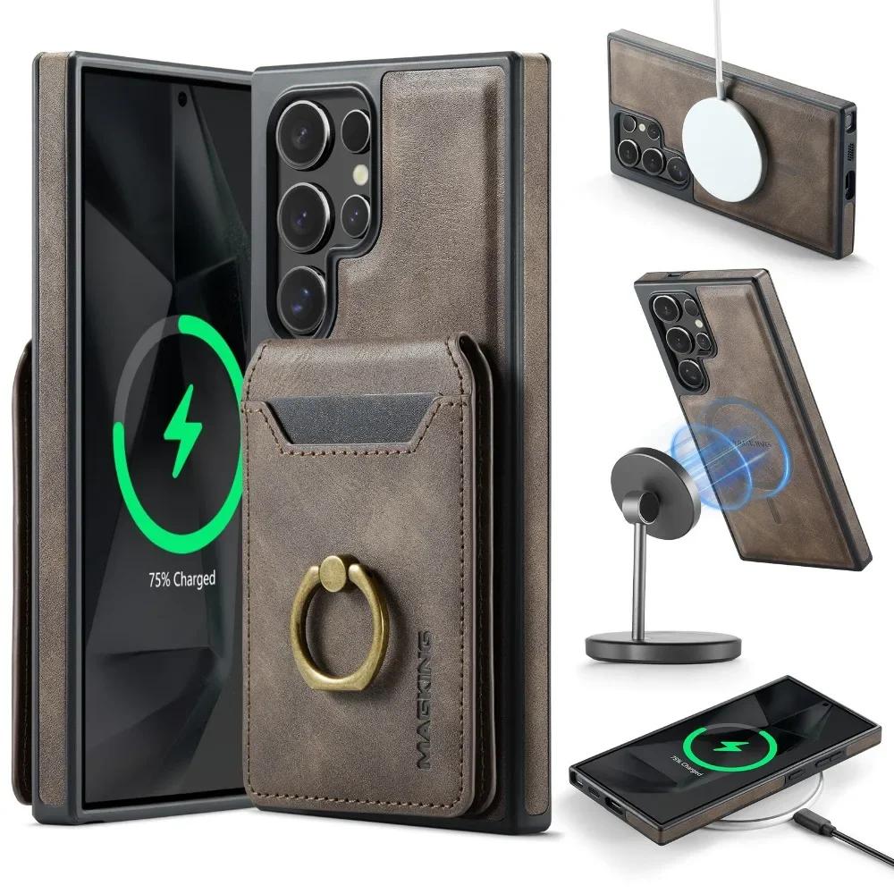2-in-1 Detachable Magnetic Wallet with Card Holder Phone Case for Samsung Galaxy S25 Edge S24 Plus S23 S26 Ultra Leather Cover