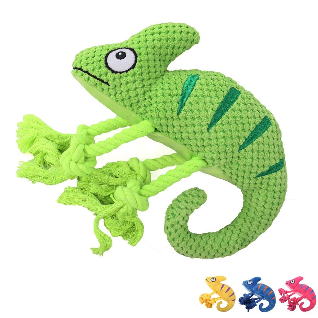 Ozgram Chameleon Dog Toy for Dogs and Plush Chew Toy with Teeth Dental Stress Relief Cats, Sounds, Brushing, Care, [Green]