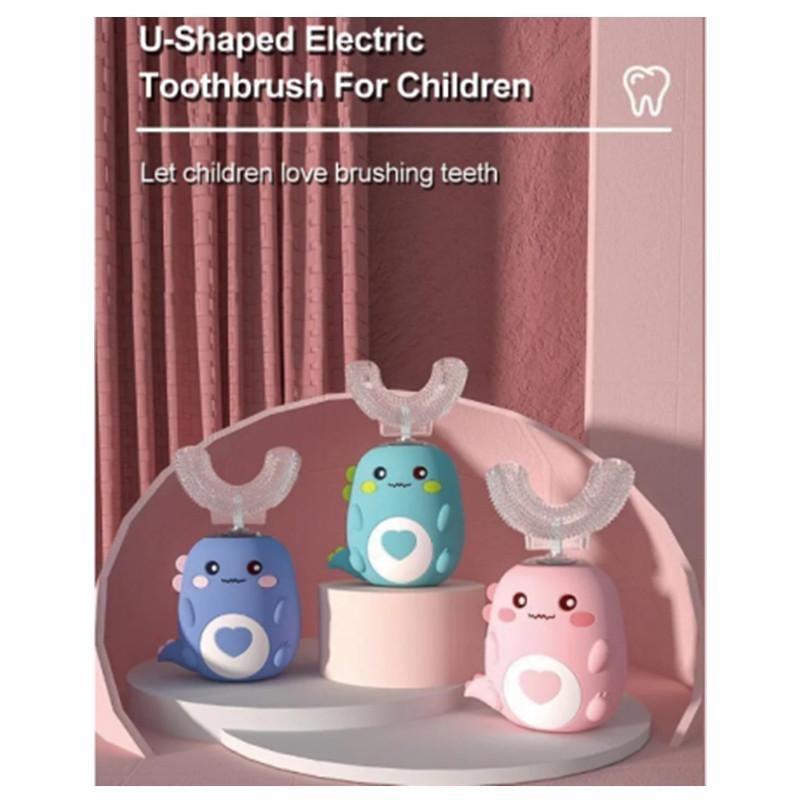 Kinder U-förmige elektrische Zahnbürste 360 Grad Smart Cartoon Kinder Silikon-Zahnbürste Automatische wiederaufladbare Schallzahnbürste