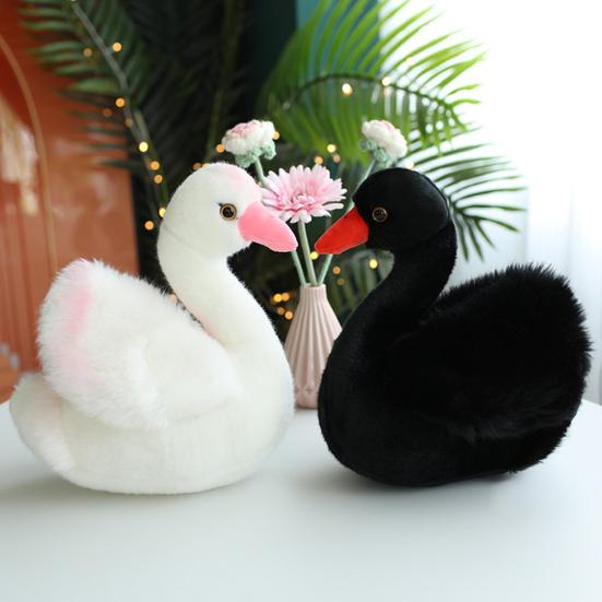 25cm Cute Black/White Swan Companion PP Cotton Plush Animal Doll Stuffed Toy Children Gift