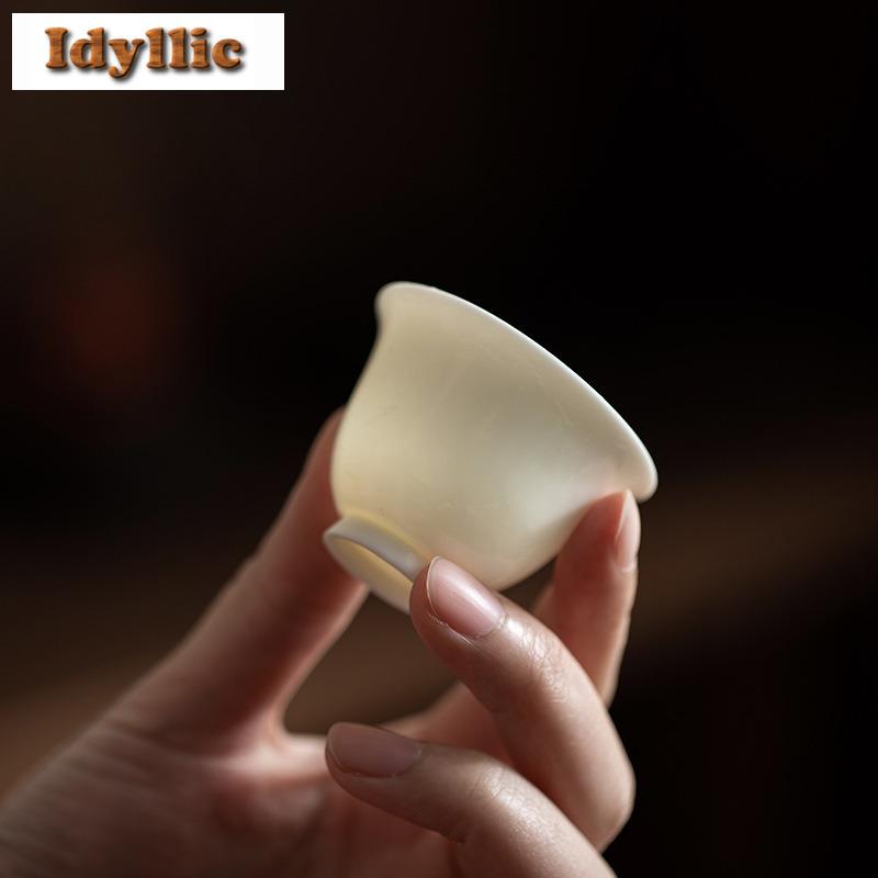 2pc/lot Ivory White Thin Bodied Teacup Retro Tea Bowl Sample Tea Cup Tea-tasting Fragrance Cup Chazhan Master Cups Teaset 30ml