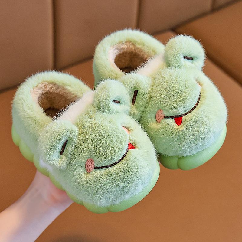 

Children s winter cotton slippers with heel, non-slip thick sole, warm indoor home slippers, non-slip, plush and thickened rabbit cotton slippers 26-27Inner Length16.5cm