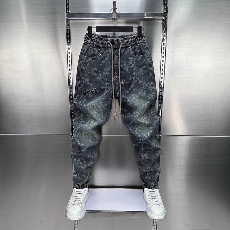 Spring and Autumn Men's Jeans Harem Pants Loose Harajuku Straight-Leg Trousers Men Clothing Elastic Waist Small Leg Pants