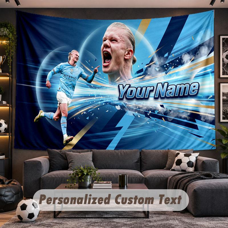 Wall Hanging Tapestry Custom NameErling Haaland Pattern Personalized Printed Fabric Wall Decor