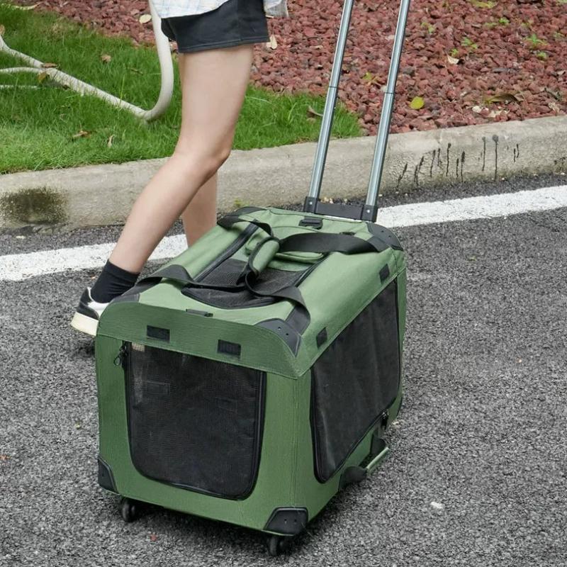 Zwei Fächer Katzenbox Tragbarer Haustier-Trolley für mehrere Katzen Atmungsaktive Reisetasche mit Rädern Große Kapazität Katzen-Trolley