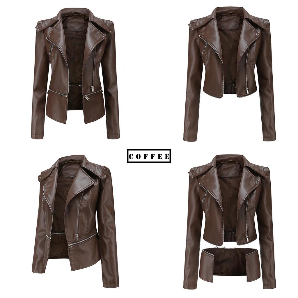 Women's European Size Leather Jacket with Detachable Hem - New Spring & Autumn Fashion 2023