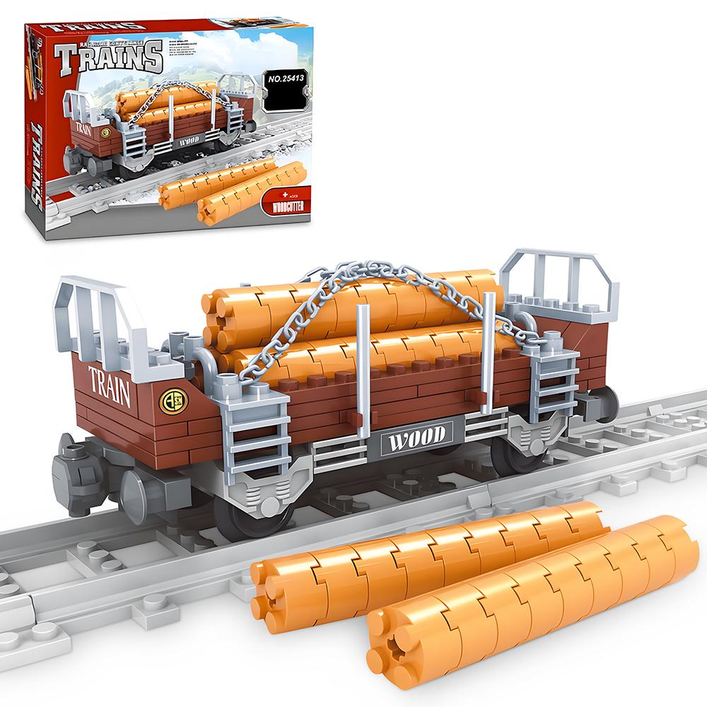154PCS Railway Wooden Carriages Building Blocks MOC Bricks Small Paticle Blocks Toys Train Steam Toys For Kids Gifts