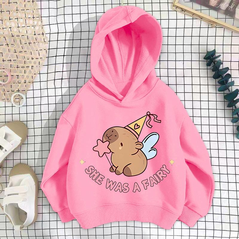 Jesenný a zimný vonkajší voľnočasový športový detský mikina s kapucňou kapybara kreslená zábavná potlač chlapčenská a dievčenská módna teplá mikina