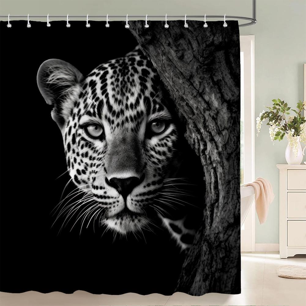 

Leopard Tiger Shower Curtain Forest Animals Bathroom Polyester Fabric Home Bath Decor Accessories Hanging Curtains With Hooks W60H190(CM)-1 Pcs