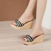 6cm 8cm 11cm Big Small Size 32-43 Comfortable Thick Bottom Platform Wedges Slippers 2025 Stripe Shoes Women Slippers Office Mom