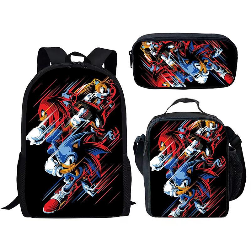 Sonic School Backpack Set For Kids With Breathable Waterproof Oxford Fabric And Cartoon Print For School Use