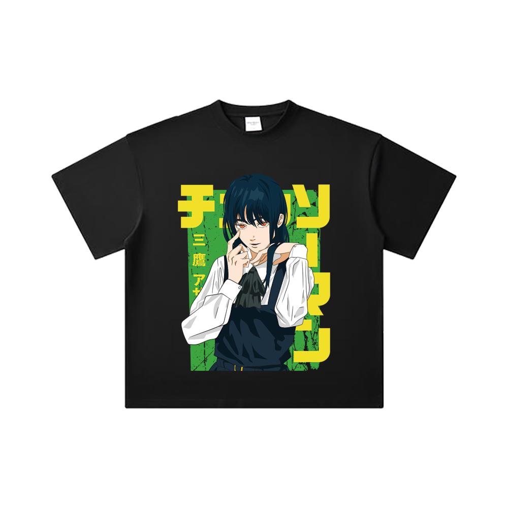 260 GSM Double Yarn 32 Count 100% Cotton Chainsaw Man V59 Asa Print Unisex Heavy Cotton T Shirt